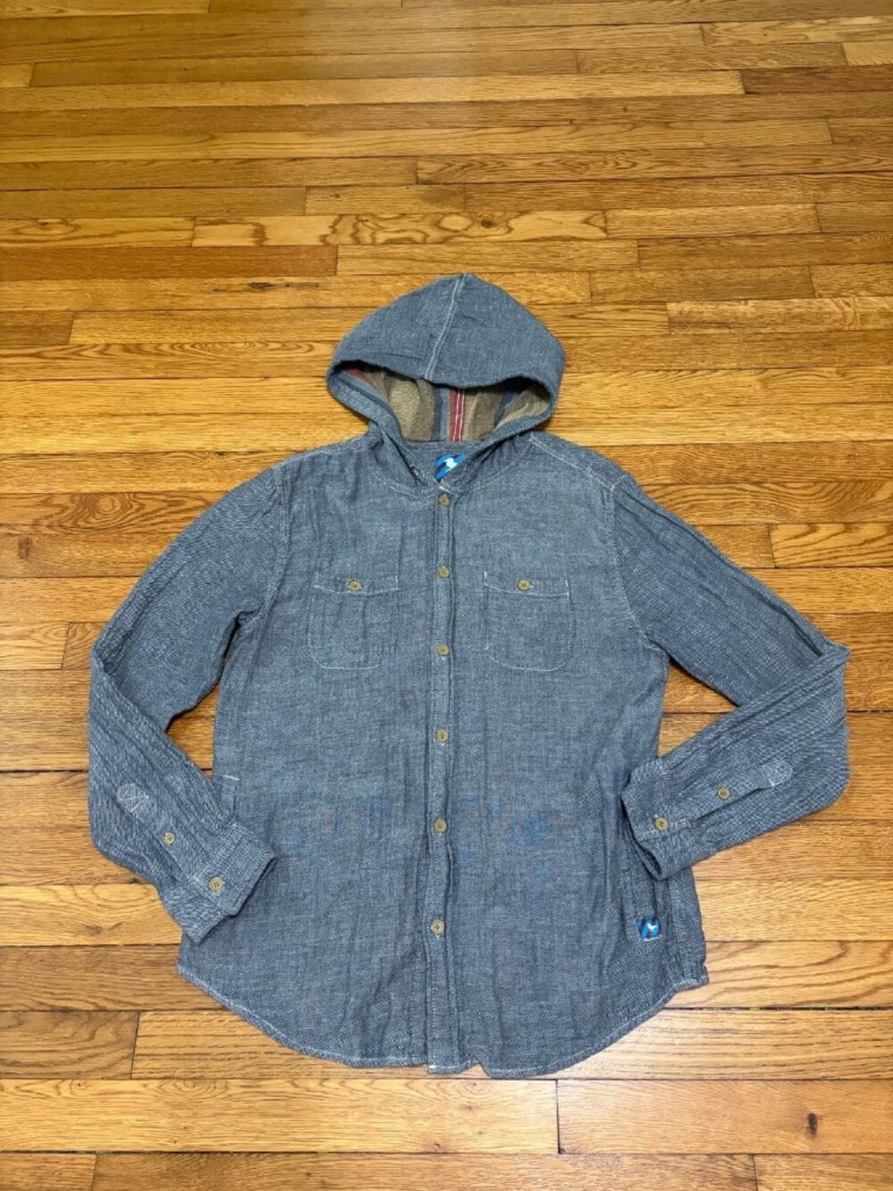 Modern Amusement Mens Hooded Button Up Shirt Size Medium Gray 100% Cotton